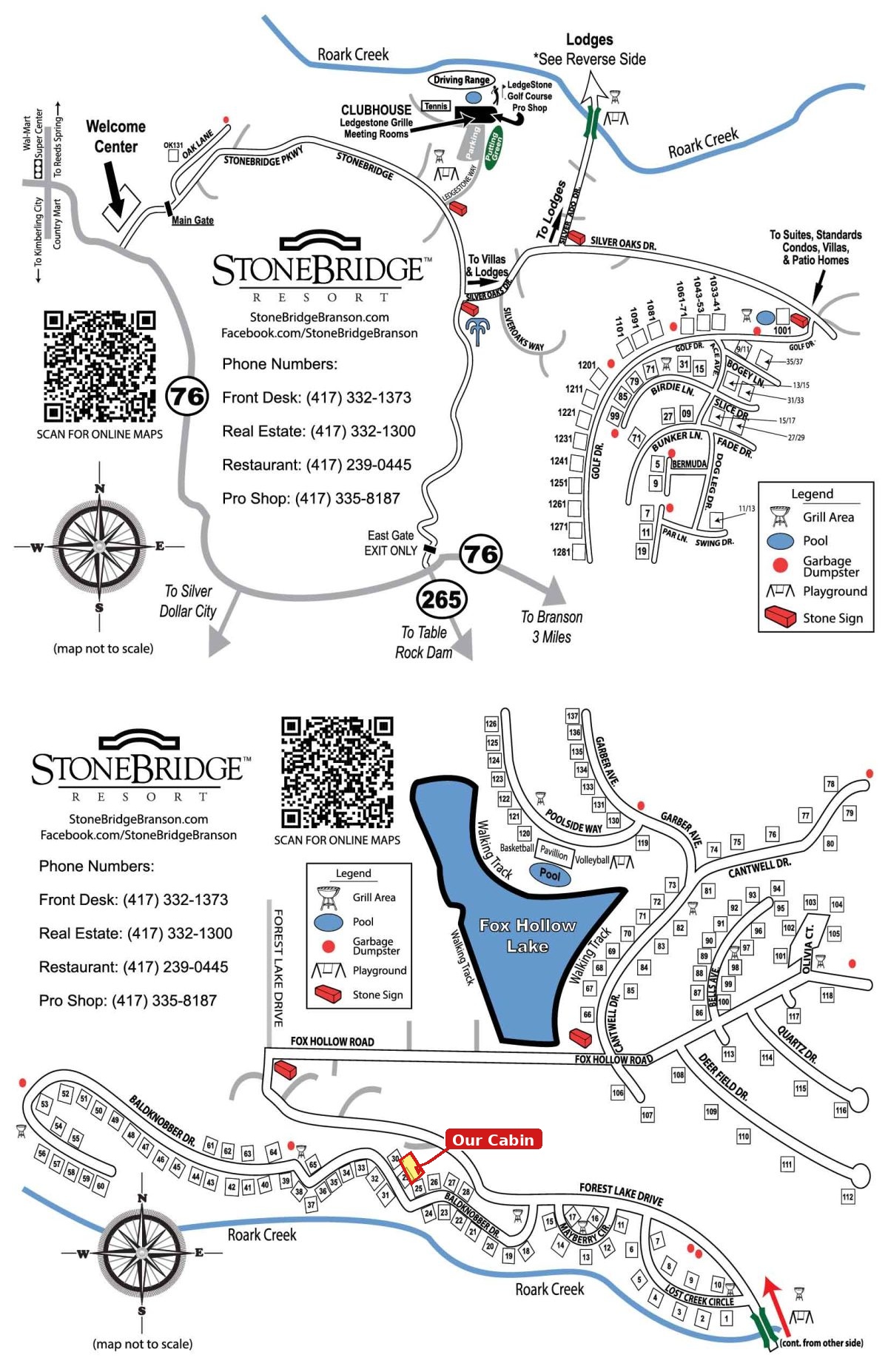 Stonebridge Resort maps with the cabin marked